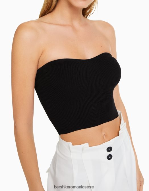 Bershka femei top corset cu nervuri negru Z86D725 îmbrăcăminte