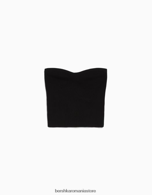 Bershka femei top corset cu nervuri negru Z86D725 îmbrăcăminte