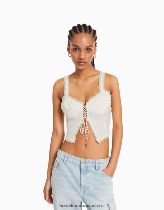 Bershka femei top corset decupat cu bretele bej Z86D649 îmbrăcăminte