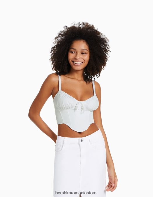 Bershka femei top corset decupat din popelin cu bretele alb Z86D685 îmbrăcăminte