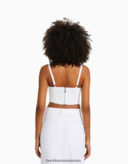 Bershka femei top corset decupat din popelin cu bretele alb Z86D685 îmbrăcăminte