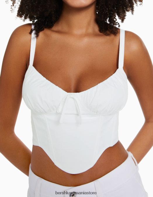 Bershka femei top corset decupat din popelin cu bretele alb Z86D685 îmbrăcăminte