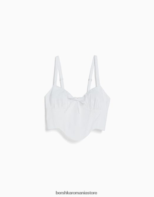 Bershka femei top corset decupat din popelin cu bretele alb Z86D685 îmbrăcăminte