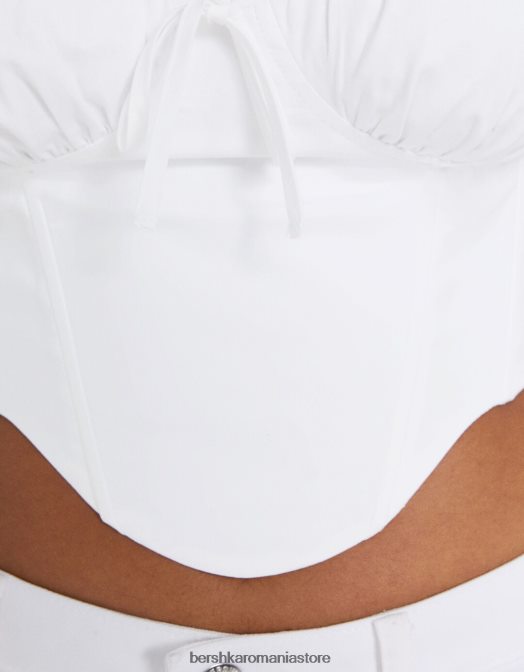 Bershka femei top corset decupat din popelin cu bretele alb Z86D685 îmbrăcăminte
