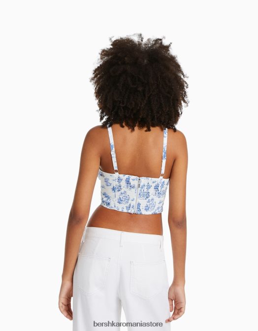 Bershka femei top corset decupat din popelin cu bretele albastru Z86D686 îmbrăcăminte