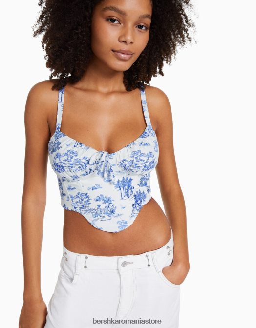 Bershka femei top corset decupat din popelin cu bretele albastru Z86D686 îmbrăcăminte