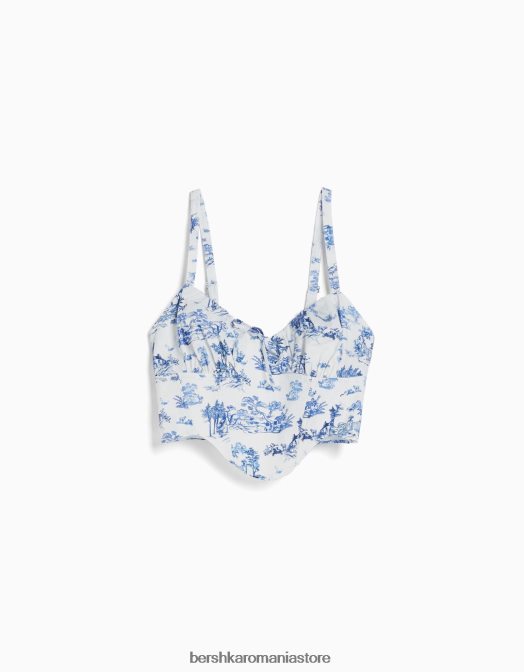 Bershka femei top corset decupat din popelin cu bretele albastru Z86D686 îmbrăcăminte