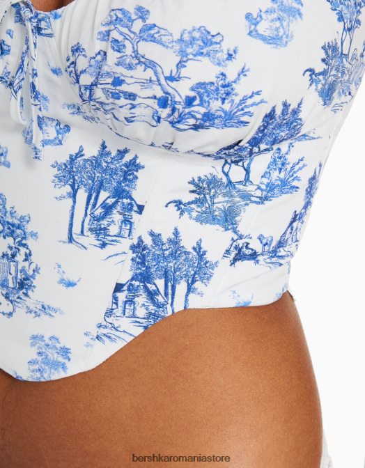 Bershka femei top corset decupat din popelin cu bretele albastru Z86D686 îmbrăcăminte