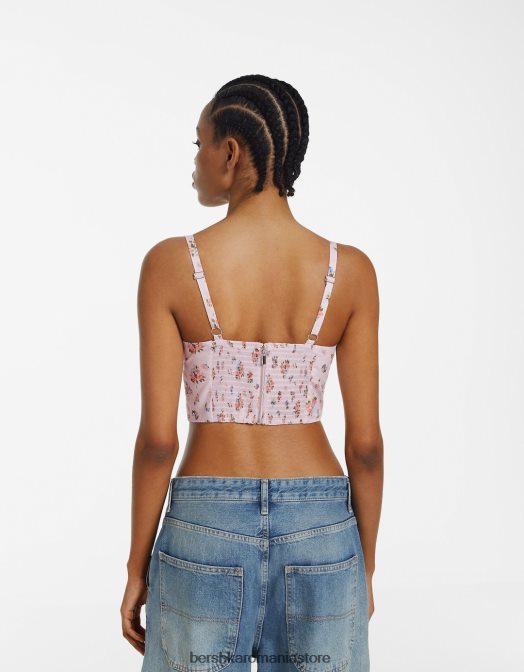 Bershka femei top corset decupat din popelin cu bretele roz Z86D688 îmbrăcăminte