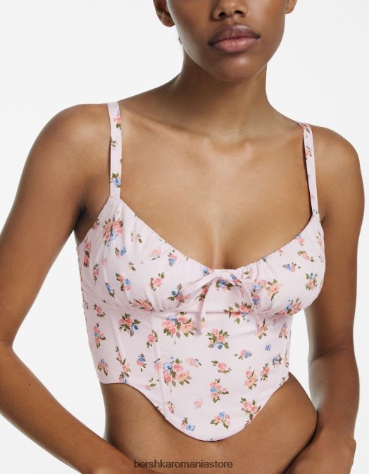 Bershka femei top corset decupat din popelin cu bretele roz Z86D688 îmbrăcăminte