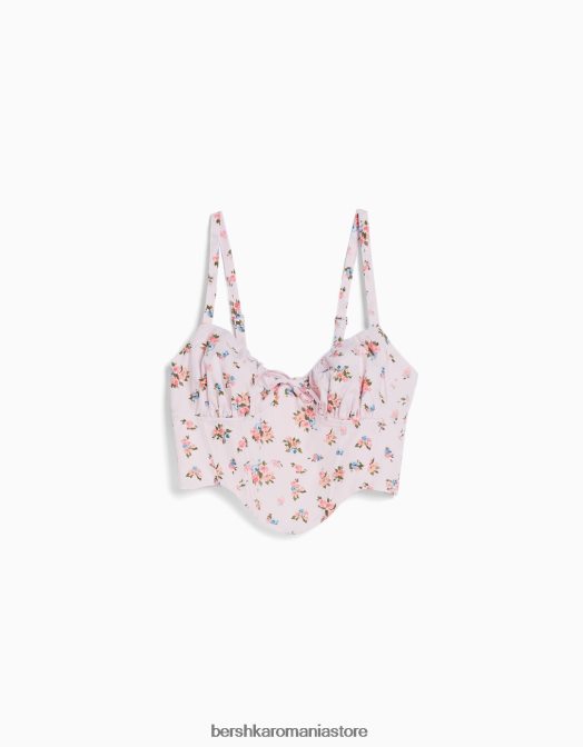 Bershka femei top corset decupat din popelin cu bretele roz Z86D688 îmbrăcăminte