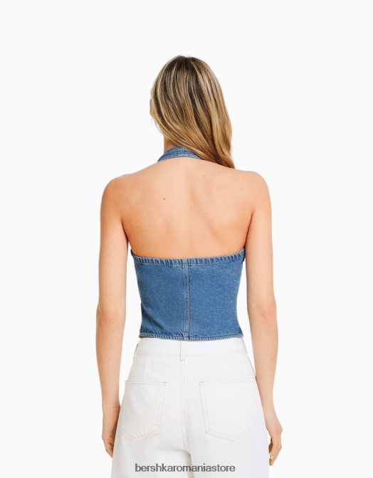 Bershka femei top corset din denim albastru deschis Z86D1978 îmbrăcăminte