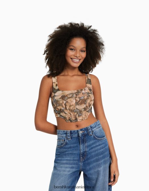 Bershka femei top corset din tul fără mâneci aproape alb Z86D719 îmbrăcăminte