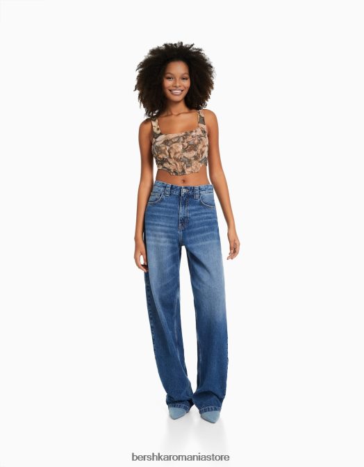Bershka femei top corset din tul fără mâneci aproape alb Z86D719 îmbrăcăminte