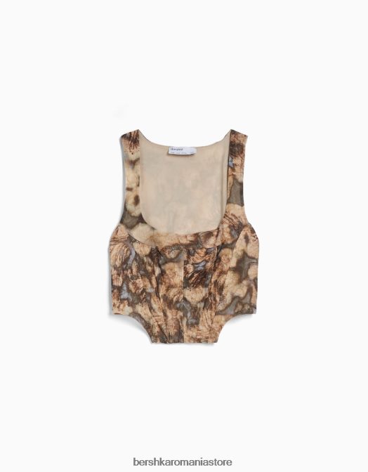 Bershka femei top corset din tul fără mâneci aproape alb Z86D719 îmbrăcăminte