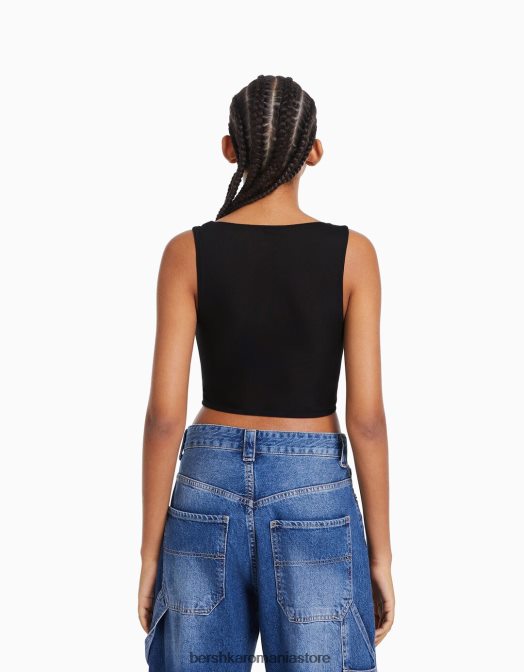 Bershka femei top corset din tul fără mâneci negru Z86D721 îmbrăcăminte