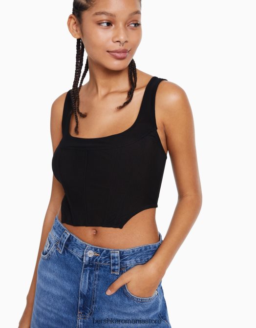 Bershka femei top corset din tul fără mâneci negru Z86D721 îmbrăcăminte