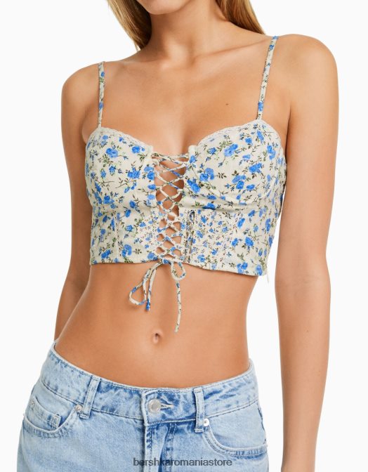 Bershka femei top corset imprimat cu bretele si detaliu cravata multicolor Z86D1926 îmbrăcăminte