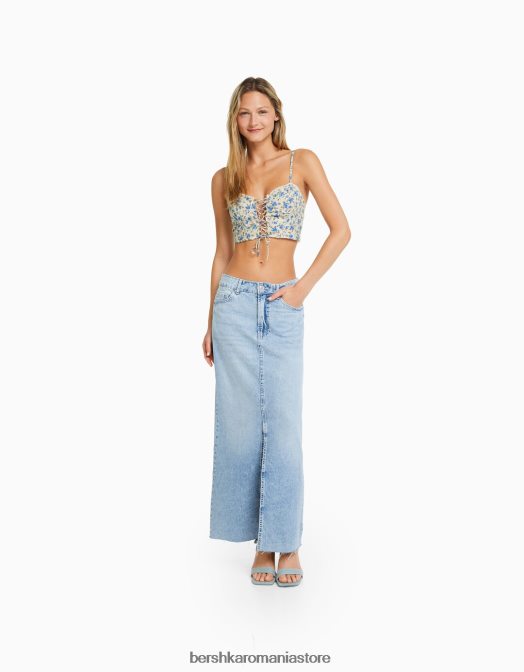 Bershka femei top corset imprimat cu bretele si detaliu cravata multicolor Z86D1926 îmbrăcăminte