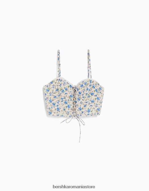 Bershka femei top corset imprimat cu bretele si detaliu cravata multicolor Z86D1926 îmbrăcăminte