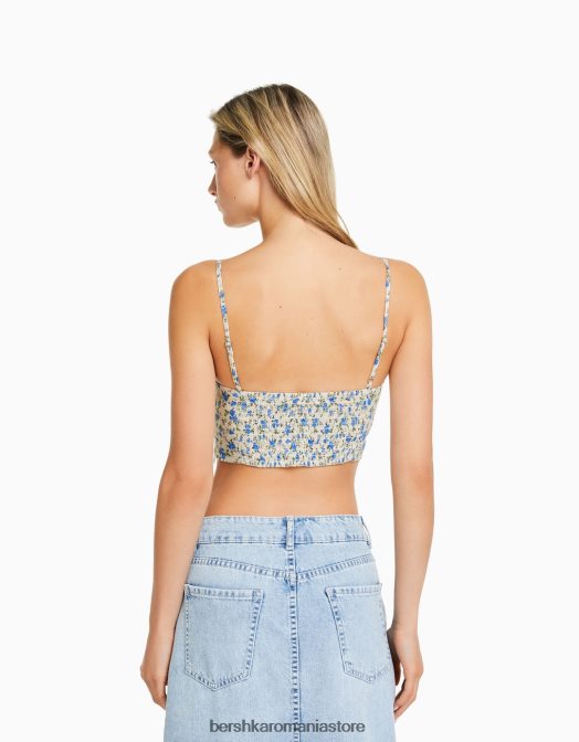 Bershka femei top corset imprimat cu bretele si detaliu cravata multicolor Z86D757 îmbrăcăminte