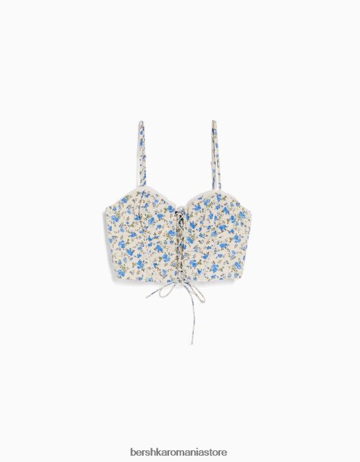 Bershka femei top corset imprimat cu bretele si detaliu cravata multicolor Z86D757 îmbrăcăminte