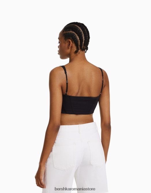 Bershka femei top corset negru Z86D762 îmbrăcăminte