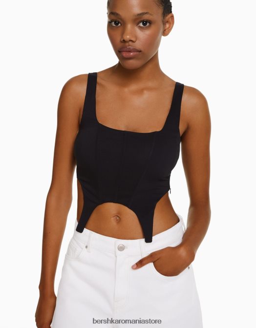 Bershka femei top corset negru Z86D762 îmbrăcăminte