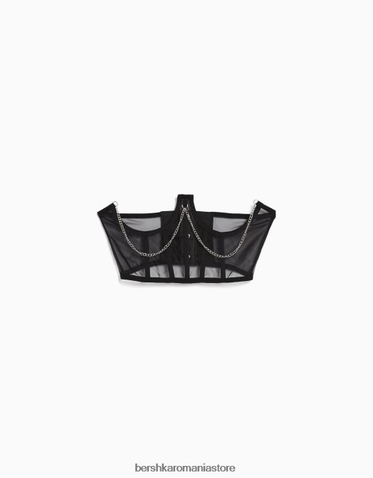Bershka femei top corset organza cu lant negru Z86D788 îmbrăcăminte