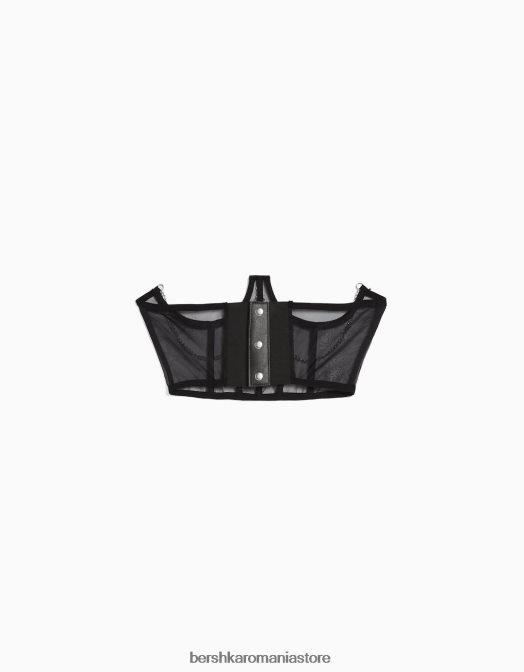 Bershka femei top corset organza cu lant negru Z86D788 îmbrăcăminte