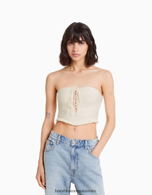 Bershka femei top croșetat aproape alb Z86D752 îmbrăcăminte