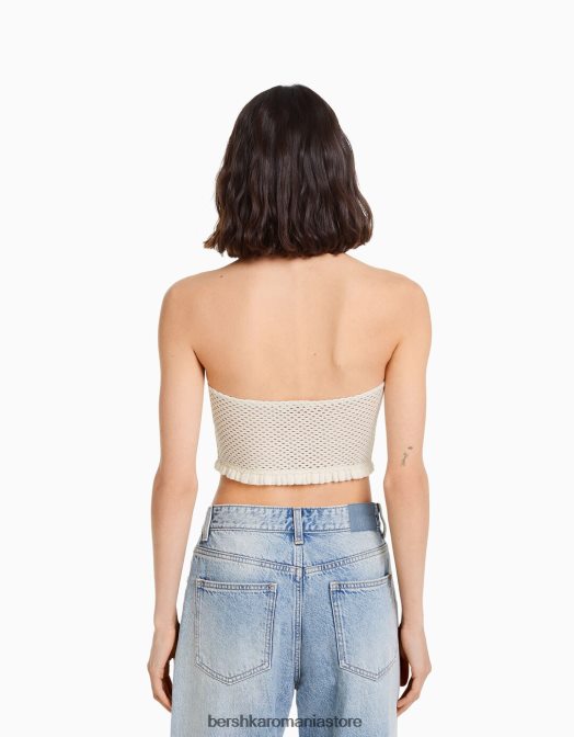 Bershka femei top croșetat aproape alb Z86D752 îmbrăcăminte