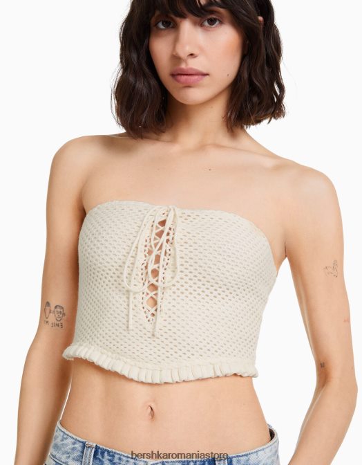 Bershka femei top croșetat aproape alb Z86D752 îmbrăcăminte