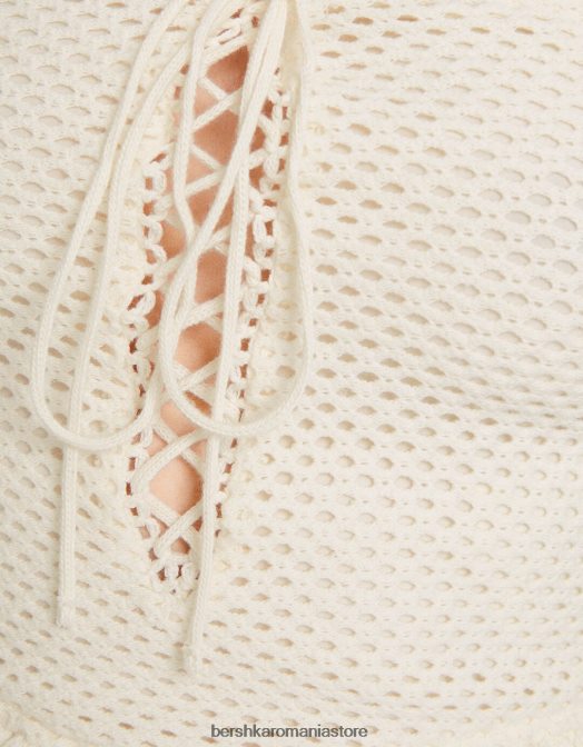 Bershka femei top croșetat aproape alb Z86D752 îmbrăcăminte