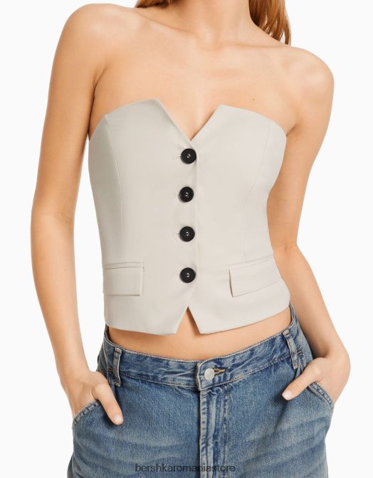 Bershka femei top croit cu nasturi bej Z86D673 îmbrăcăminte