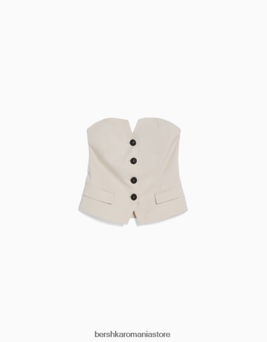 Bershka femei top croit cu nasturi bej Z86D673 îmbrăcăminte