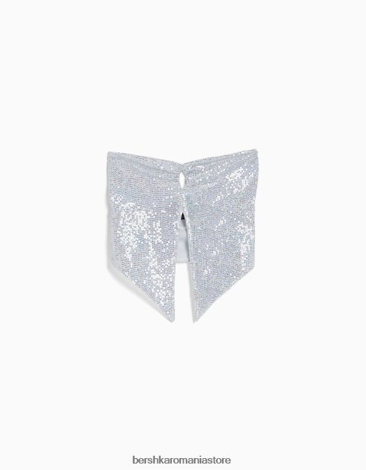 Bershka femei top cu bandă strălucitor, cu decupaj și cravată argint Z86D739 îmbrăcăminte