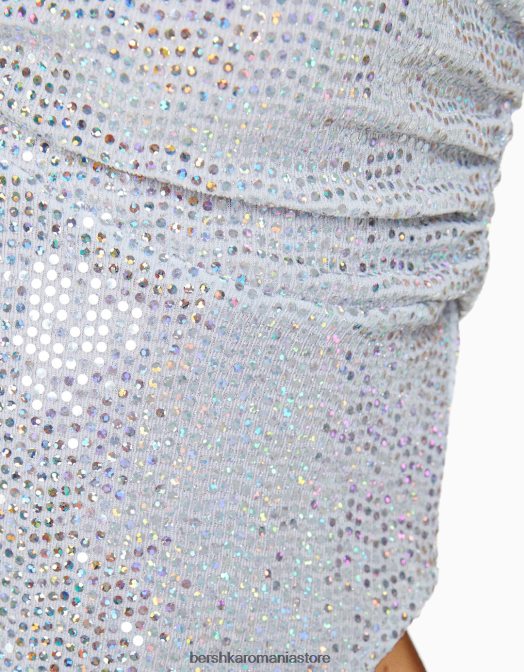 Bershka femei top cu bandă strălucitor, cu decupaj și cravată argint Z86D739 îmbrăcăminte