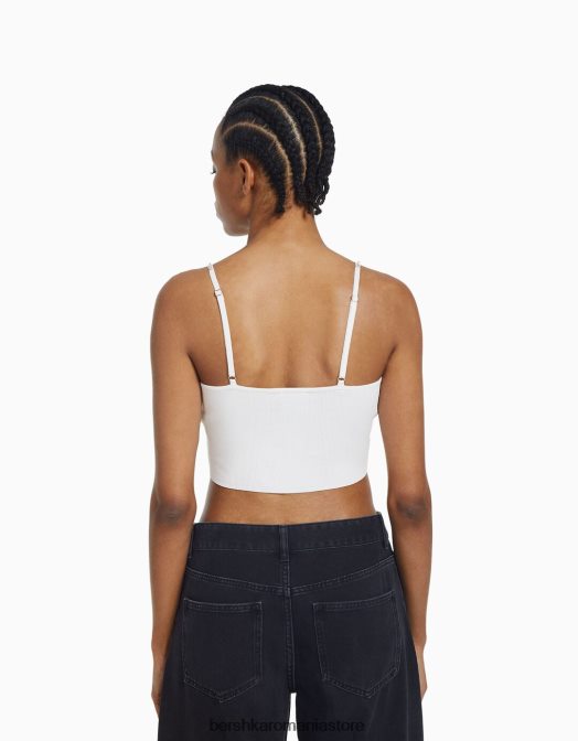 Bershka femei top cu bijuterie din tricot cu bretele alb Z86D763 îmbrăcăminte