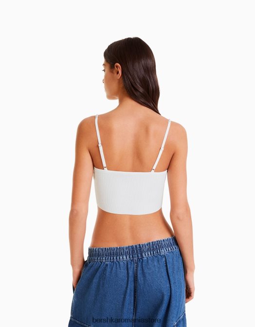 Bershka femei top cu bijuterie din tricot cu bretele alb Z86D764 îmbrăcăminte