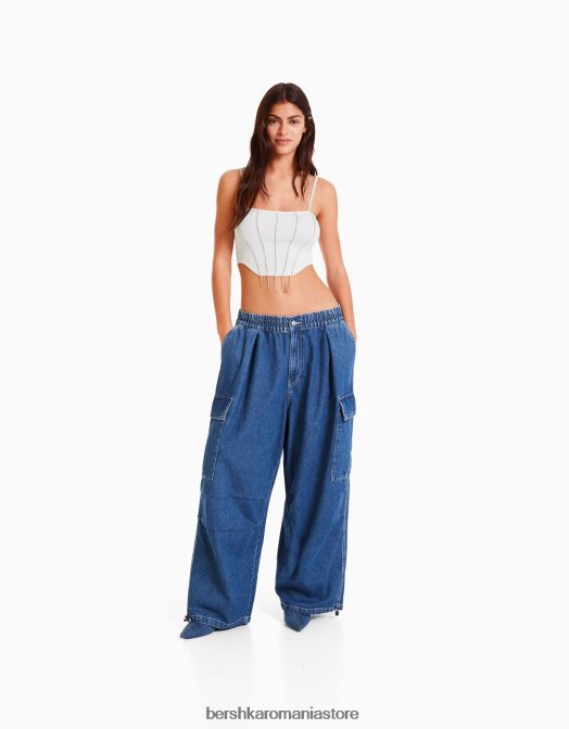 Bershka femei top cu bijuterie din tricot cu bretele alb Z86D764 îmbrăcăminte