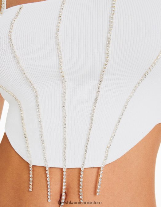 Bershka femei top cu bijuterie din tricot cu bretele alb Z86D764 îmbrăcăminte