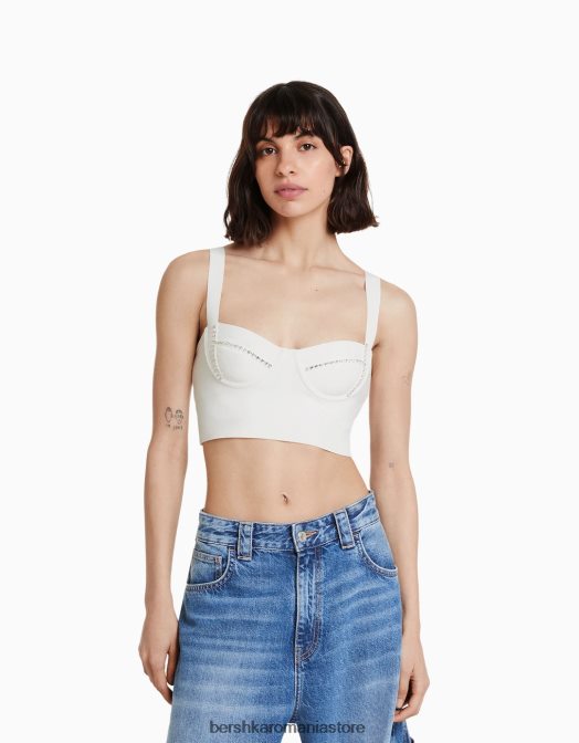 Bershka femei top cu bijuterie din tricot cu bretele alb Z86D838 îmbrăcăminte