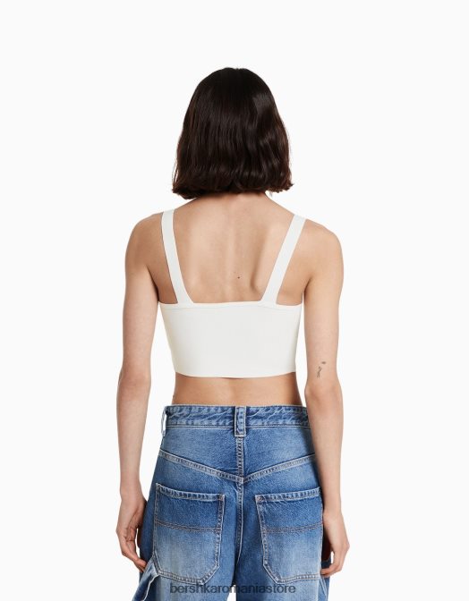 Bershka femei top cu bijuterie din tricot cu bretele alb Z86D838 îmbrăcăminte