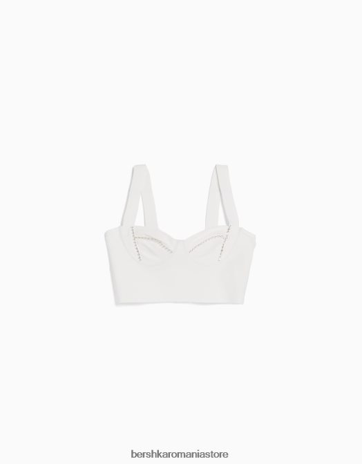 Bershka femei top cu bijuterie din tricot cu bretele alb Z86D838 îmbrăcăminte