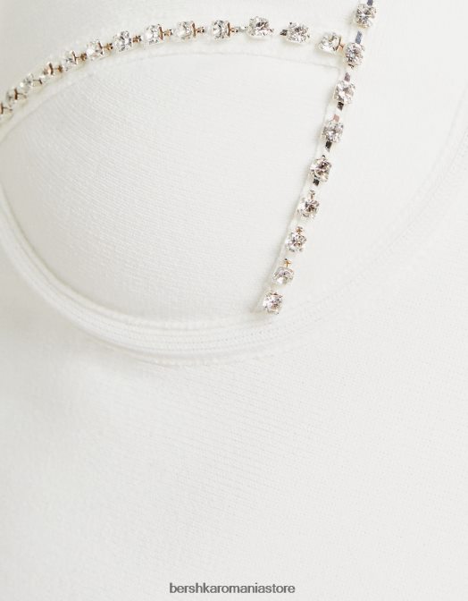 Bershka femei top cu bijuterie din tricot cu bretele alb Z86D838 îmbrăcăminte