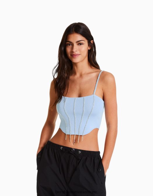 Bershka femei top cu bijuterie din tricot cu bretele albastru Z86D766 îmbrăcăminte