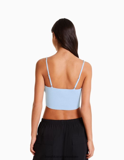 Bershka femei top cu bijuterie din tricot cu bretele albastru Z86D766 îmbrăcăminte