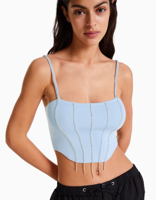 Bershka femei top cu bijuterie din tricot cu bretele albastru Z86D766 îmbrăcăminte
