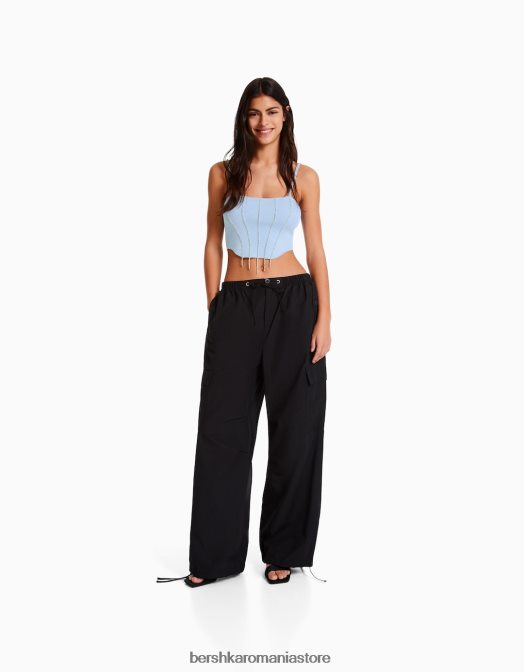 Bershka femei top cu bijuterie din tricot cu bretele albastru Z86D766 îmbrăcăminte